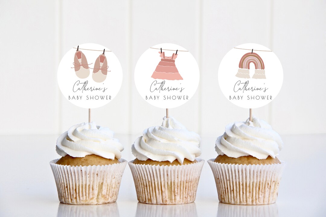 Cupcake Topper Template for Girl Baby Shower | Printable Editable ...