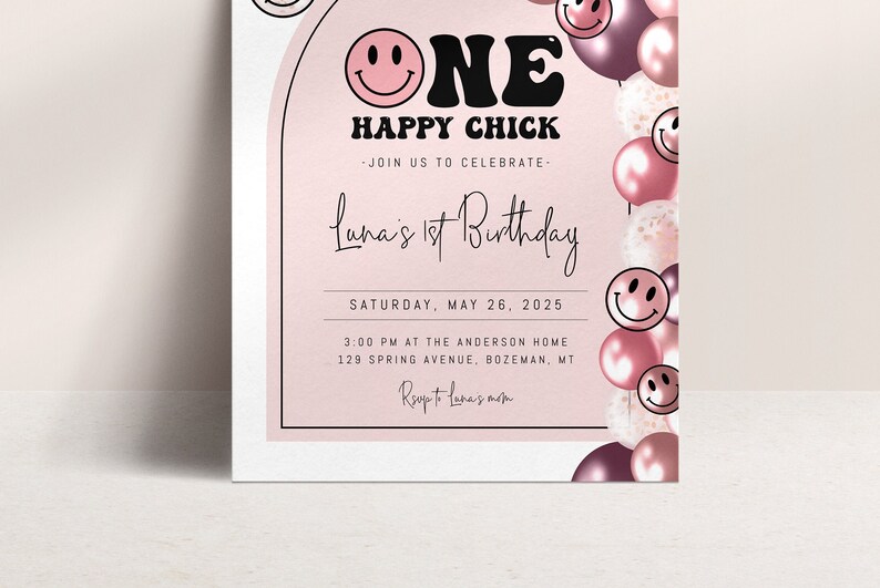 One Happy Chick 1st Birthday Invitation Template Editable - Etsy