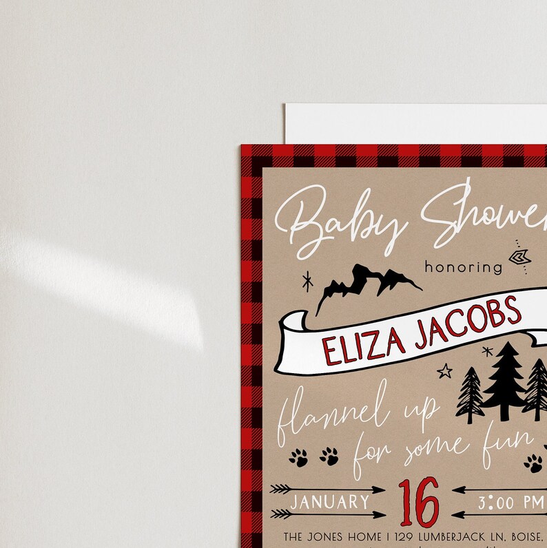 Editable Lumberjack Baby Shower Invitation Template Buffalo Etsy