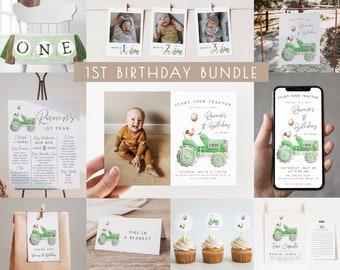 Editable Tractor 1st Birthday Bundle Templates | Start Your Tractor Boy First Birthday Decor Package | First Birthday Set S476