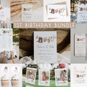 Girl 1st Rodeo Birthday Bundle Editable Template Set | Cowgirl Western First Rodeo Birthday Decor Package S248