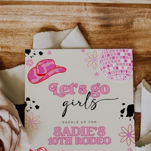 Let's Go Girls Birthday Invitation Template Editable Hot Pink Cowgirl Birthday Party Disco Rodeo Western Invite S536 image 9