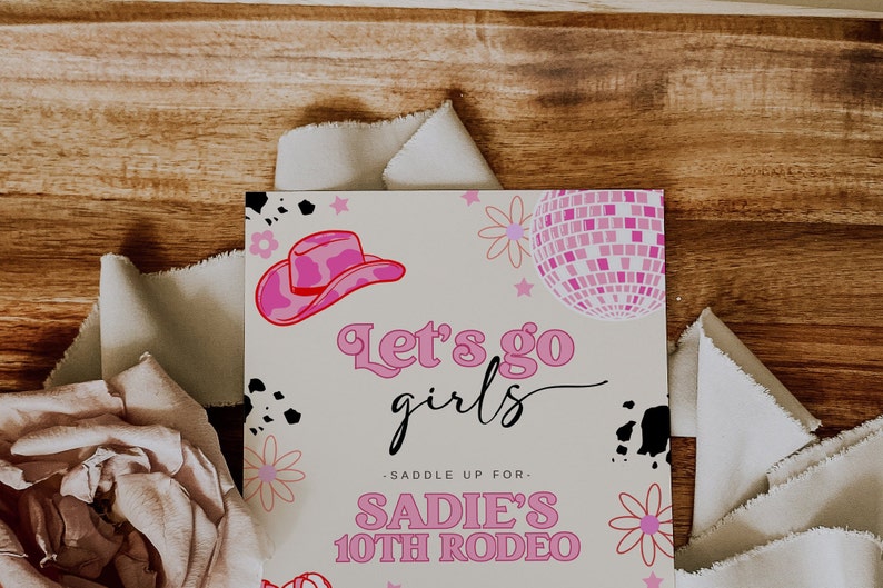 Let's Go Girls Birthday Invitation Template Editable Hot Pink Cowgirl Birthday Party Disco Rodeo Western Invite S536 image 9