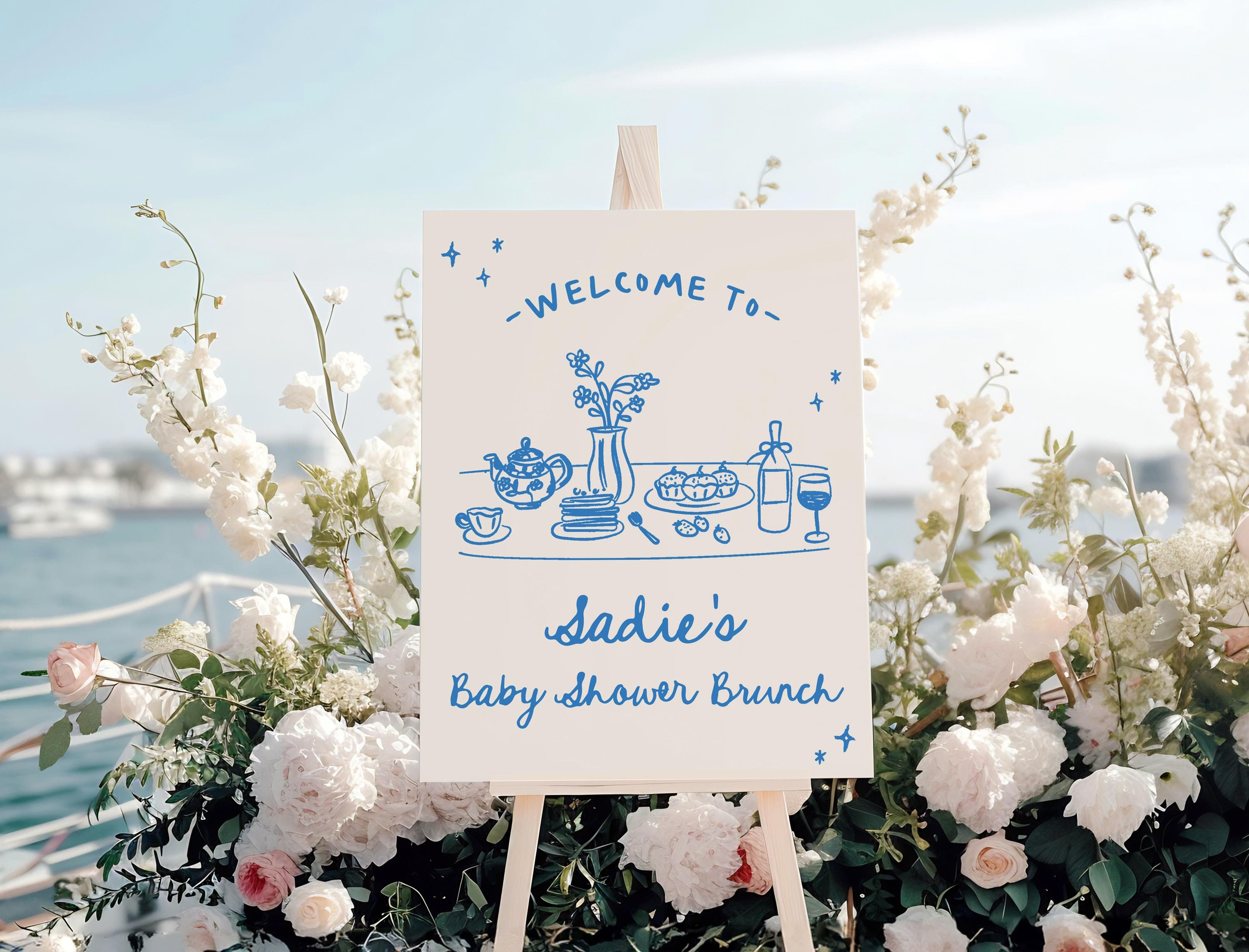 Brunch Welcome Sign Template | Editable Hand Drawn Baby Shower Brunch Welcome Sign Decor Template | Baby Boy Brunch S674