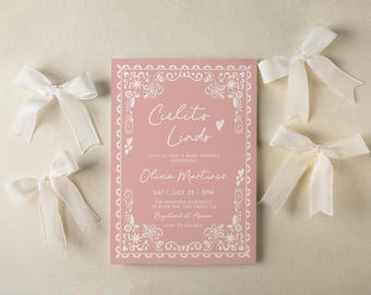 Cielito Lindo baby shower uitnodiging sjabloon | Bewerkbare baby showeruitnodiging Papel Picado meisje S879