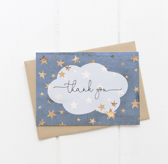 Little Star Thank You Card Template Blue Star Printable Boy - Etsy