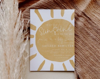 Sunshine Baby Shower Invitation Template | A Little Sunshine is on the Way Editable Invite Muted Sun You are my Sunshine S239