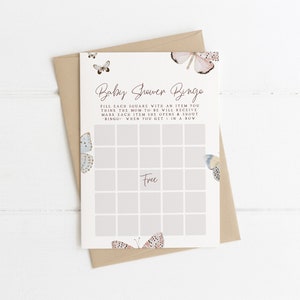 Edytowalny szablon gry Butterfly Bingo Baby Shower | Gry na Butterfly Baby Shower S451