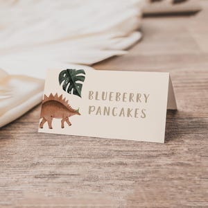 Dinosaurier Essen Zelt Vorlage | Bearbeitbare Dino-Geburtstags-Platzkarten | Dinosaurier Babyparty Gefaltetes Namensschild Printable Label S599