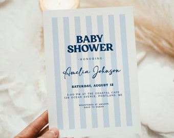 Editable Coastal Baby Shower Invitation Template | Ahoy! It's a Boy Sailboat Baby Shower Invite S629