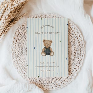 Bear 1st Birthday Invitation Template - Editable Teddy Bear Picnic First Birthday Party Invite - Digital Download S964 image 4