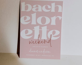 Pink Editable Bachelorette Party Invitation Template | Bach Party Invite with Customizable Colors