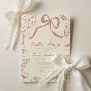 That's Amore Bridal Shower Invitation - Editable Template | DIY Hand Drawn Blush Italian Wedding Shower | Pizza and Wine Invite S861