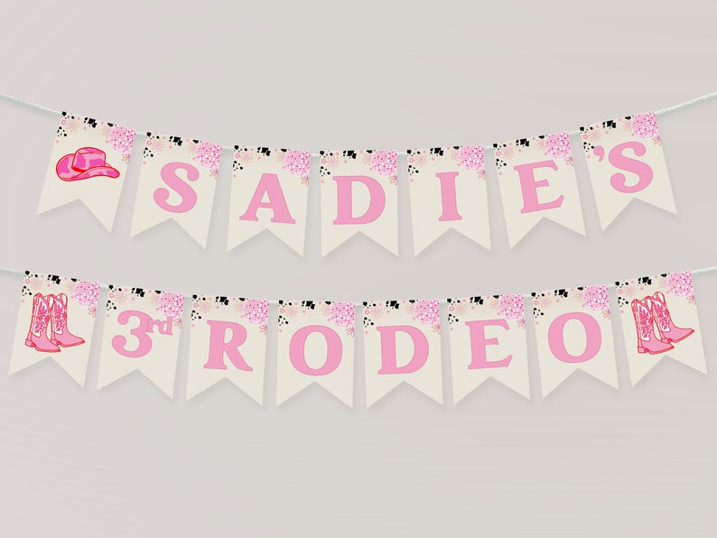 3rd Rodeo Birthday Banner Template | Editable Disco Cowgirl Third ...