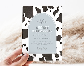 Holy Cow Baby Shower Invitation Template for Boy | Editable Holy Cow We're Having a Baby Baby Shower Invite S414