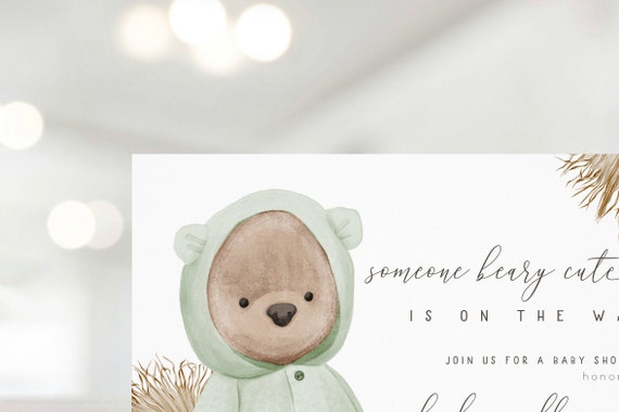 Boy Bear Baby Shower Einladungen – 20 Set Mit Umschlägen, Bärenform, Doppelseitig Bedruckt