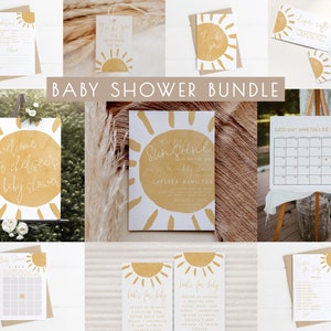 Sunshine Baby Shower Bundle Editable Templates | A Little Sunshine is on the Way Baby Shower Invite Games Decor Package Gender Neutral S239