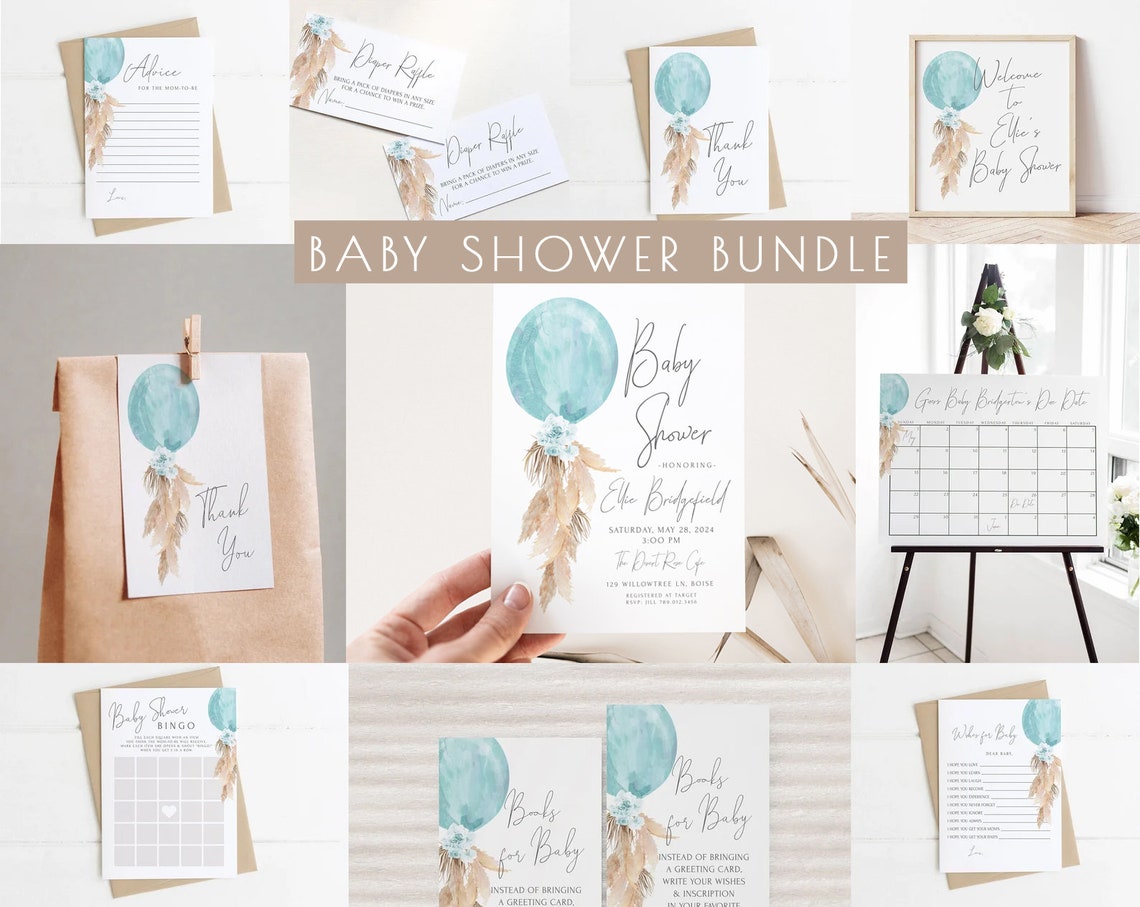 Ready to Pop Boy Baby Shower Bundle Editable Invitation Suite - Etsy