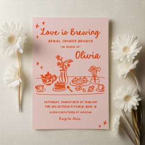 Love is Brewing Bridal Shower Invitation Template | Editable Coffee Bridal Shower Brunch Invite | Bridal Shower Tea Party S754