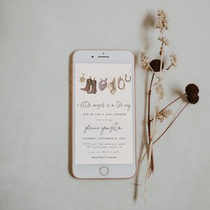 Editable Cowgirl Baby Shower Text Invitation | Girl Western Baby Sprinkle e-invite Template Wild West Paperless S228