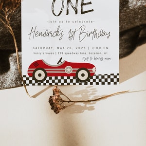 "One Speedy Year" Race Car 1st Birthday Banner - Boy's Car Theme Party Decor - View #3