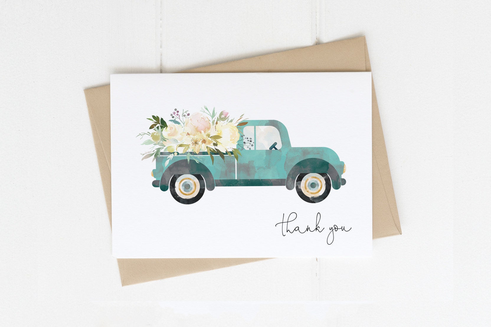 Floral Truck Thank You Card Template Printable Boy Baby - Etsy