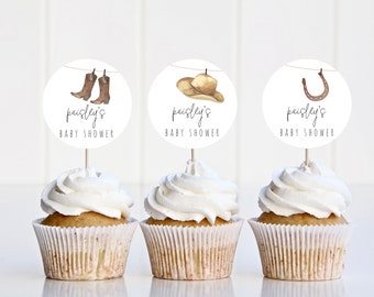 Sjabloon Cowboy-cupcaketopper | Western rodeo cupcake decor verjaardag afdrukbare bewerkbare S227 S228 S245 S253 S262