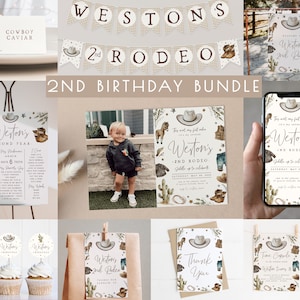 2nd Rodeo Birthday Bundle Editable Templates | This Ain&#39;t My 1st Rodeo Photo Invitation & Decor | Western Second Rodeo Birthday Package S473
