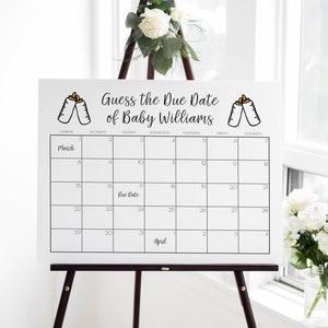 Guess Baby&#39;s Due Date Calendar Game Template Poppin Bottles Baby Shower | Couples Baby Shower Editable Game Sign S113