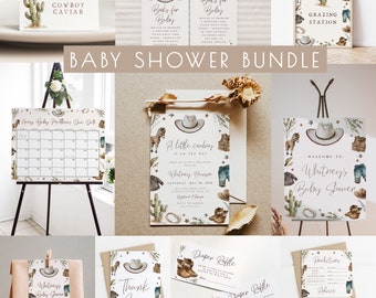 Cowboy Baby Shower Bundle Editable Templates | Rodeo Boy Baby Shower Package - Invitation, Games, Decor Wild West Set S473