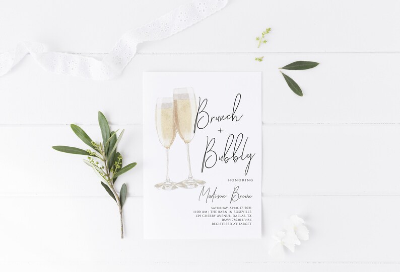 Brunch & Bubbly Bridal Shower Invitation Editable Template Wedding Shower Invite Champagne Shower image 6