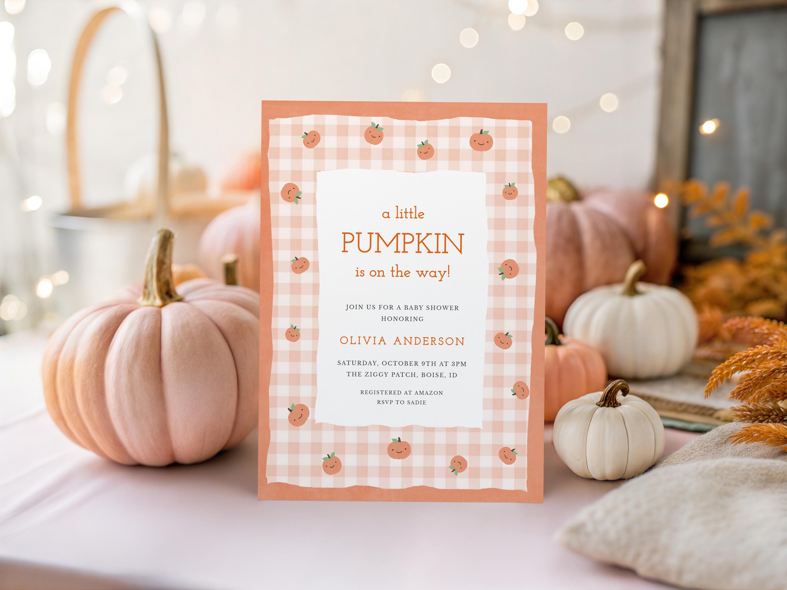 Pumpkin Baby Shower Invitation Template | Editable Fall Baby Shower Invite Download | DIY A Little Pumpkin is on the Way S901