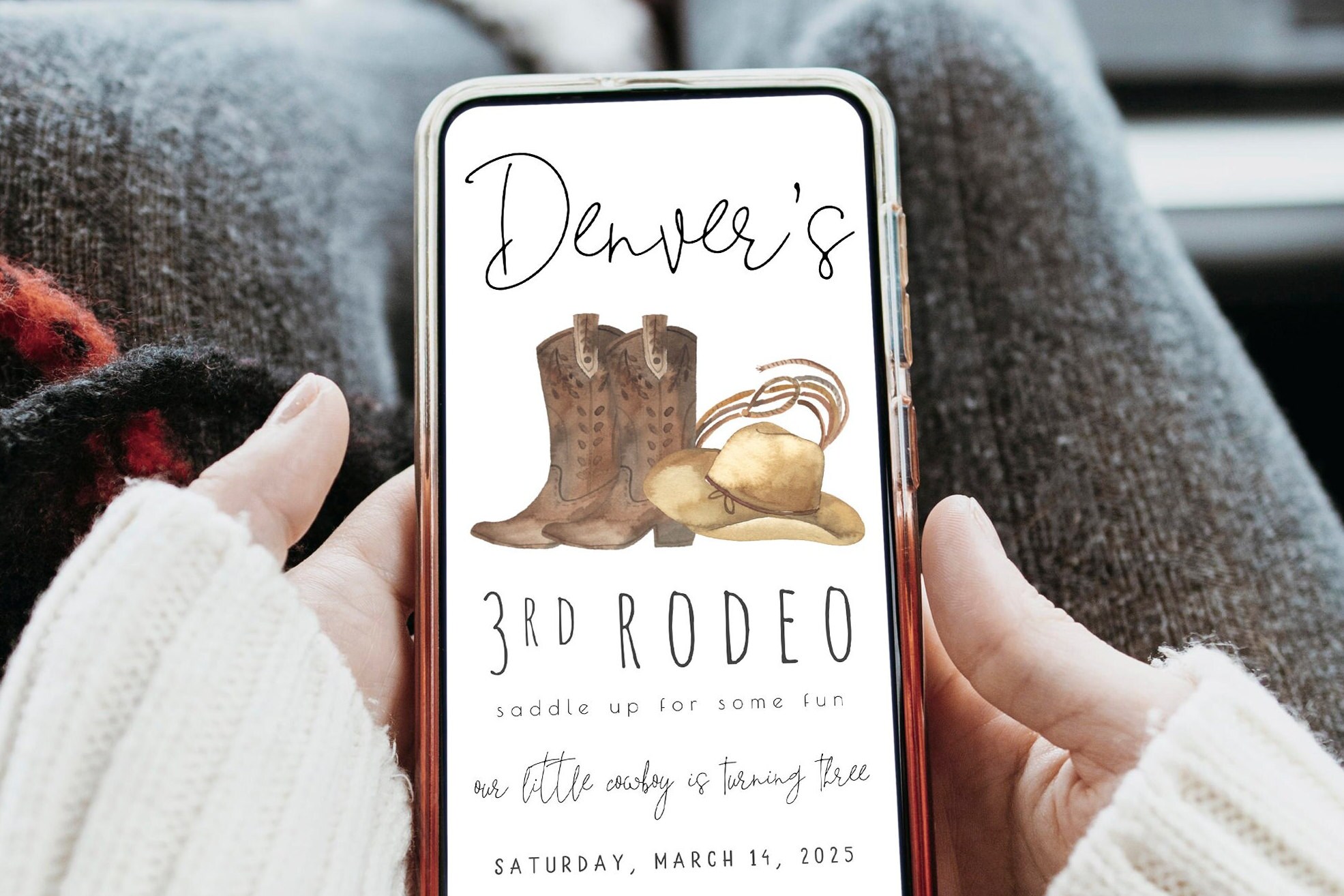 Editable 3rd Rodeo Birthday Party Text Invitation Template | Cowboy ...