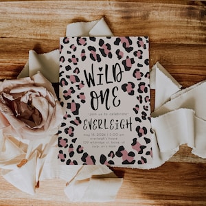 Wild One Girl 1st Birthday Invitation | Pink Leopard Birthday Invitation Editable Template | First Bday Invite Safari Cheetah Invite S242 image 1