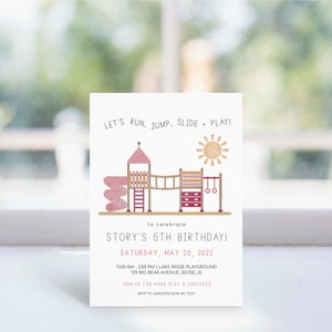 Playground Birthday Invitation Girl Park Bday Party Invite Editable Template Invite Pink Outdoor Bday Invite Run Jump Slide Play S499 image 8