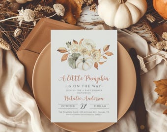 Pumpkin Baby Shower Invitation | Fall Baby Shower Shower Gender Neutral Editable Template S125