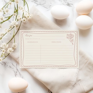 Modèle de carte de recette pour une douche nuptiale fraîchement sortie du marché | Carte de recette Amour en fleurs modifiable dessinée à la main imprimable S856