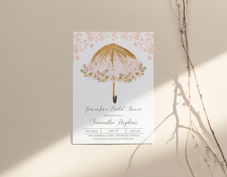 Umbrella Bridal Shower Invitation Editable Template April Etsy
