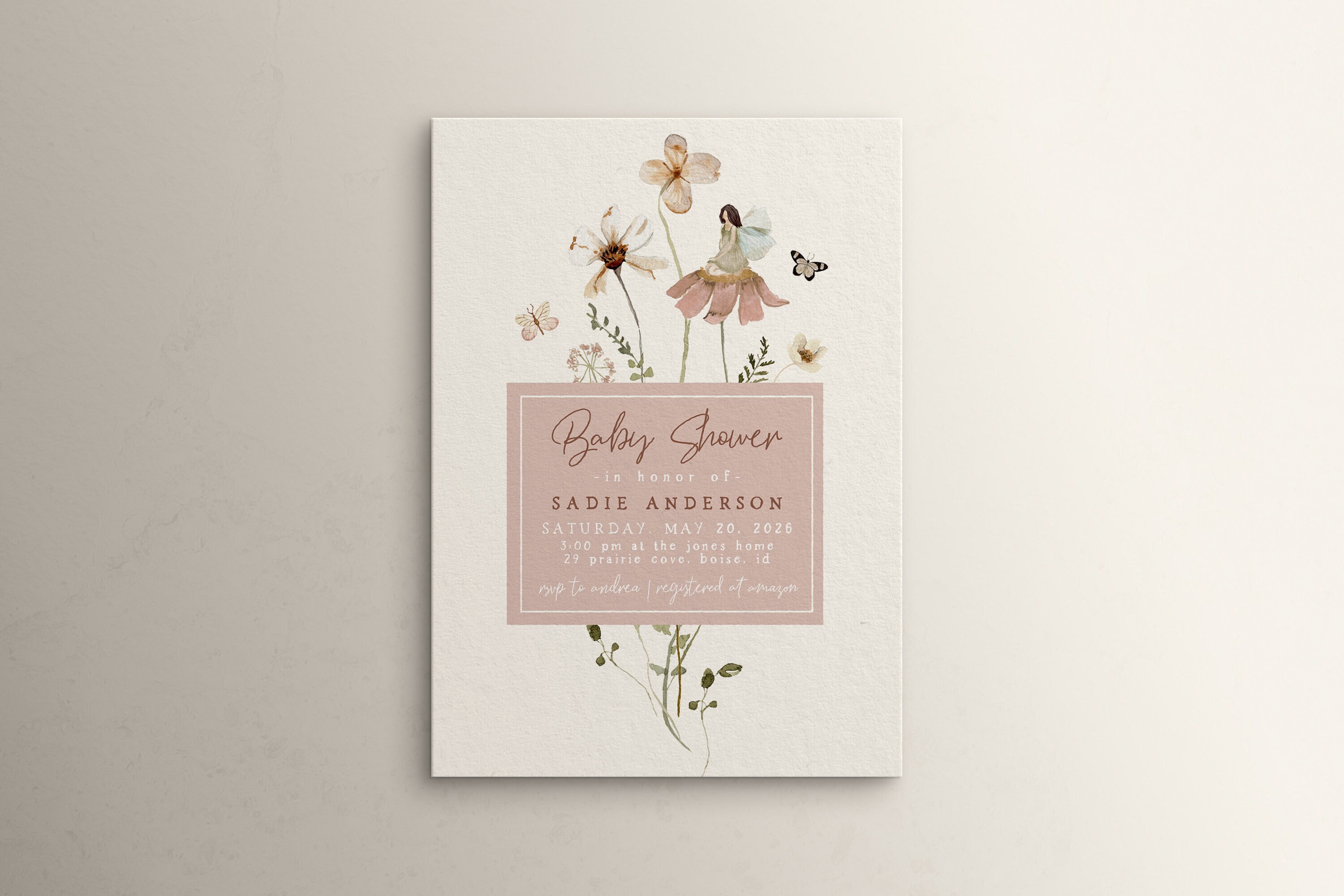 Editable Fairy Baby Shower Invitation Template | Fairy Printable Baby Shower Invite | Enchanted One Magical Garden S481