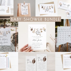 Football Baby Shower Bundle Editable  | Tan Brown A Little All Star is on His Way Boy Baby Sprinkle Template Package Set S274