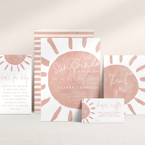 Sunshine Baby Shower Bundle Editable Template Package | Girl A little Sunshine is on her Way Invitation Set S240
