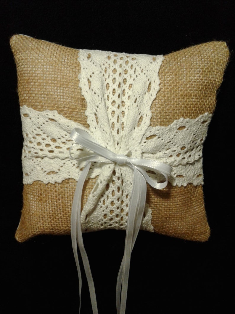 Ring Bearer Wedding Pillow with Burlap and lace