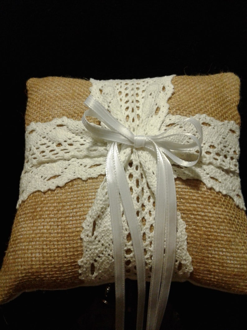 Ring Bearer Wedding Pillow with Burlap and lace