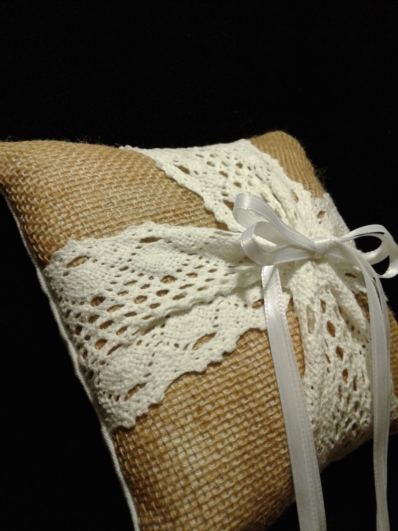 Ring Bearer Wedding Pillow with Burlap and lace