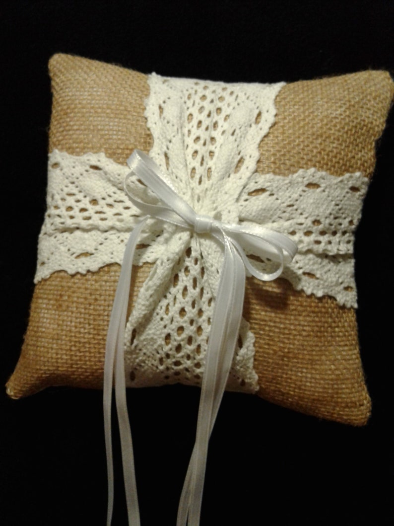 Ring Bearer Wedding Pillow with Burlap and lace