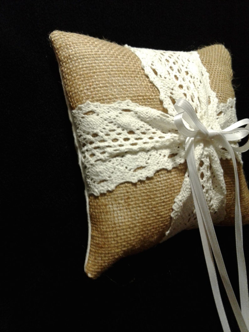Ring Bearer Wedding Pillow with Burlap and lace
