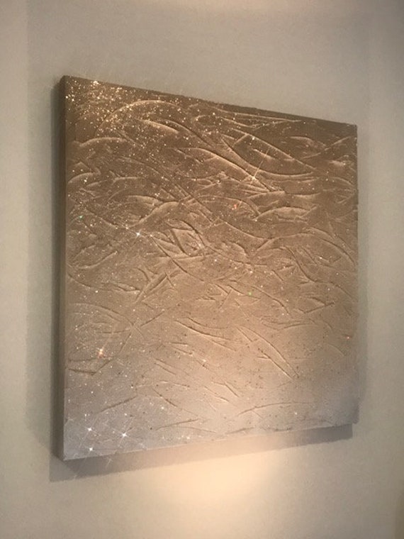 Sold Original Abstract Painting Large Wall Art Champagne Taupe Gray Glass Glitter 30 X 30 By Wollv Art