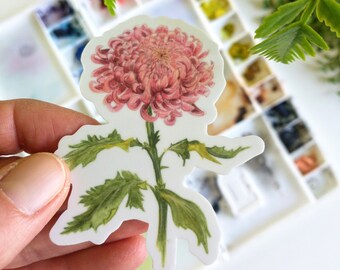 Watercolor Chrysanthemum Sticker, Durable Vinyl Decal
