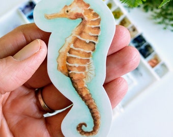 Watercolor Seahorse Sticker, Durable Vinyl Decal