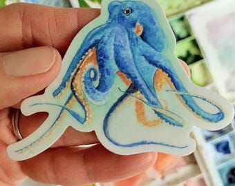Watercolor Octopus Sticker, Durable Vinyl Decal